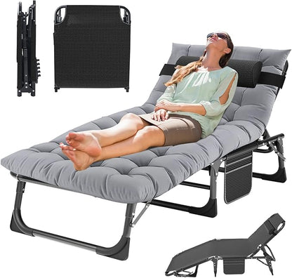 MOPHOTO Folding Lounge Chair 5-Position, Folding Cot, Portable Outdoor Chaise Lounge Chair for Sun Tanning, Perfect for Pool Beach Patio Sunbathing