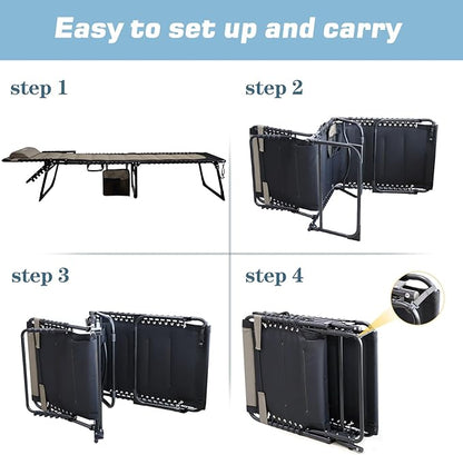 Oversized Padded Outdoor Folding Lounge Chair for Adults 330Ibs Patio Chaise Lounge Chair for Outside Adjustable 5-Position Reclining Beach Chair with Pillow Pocket