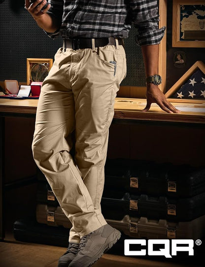 CQR Men's Flex Stretch Tactical Pants, Water Resistant Ripstop Cargo Pants, Lightweight EDC Outdoor Work Hiking Pants