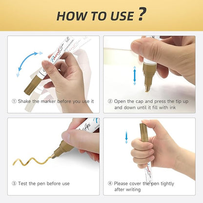 Paint Markers Paint Pens, Set of 2 Gold Oil Based Permanent Markers for Rock Painting, Metal,Glass,Ceramic,Wood,Canvas DIY Crafts Art Project (Gold,2 Pack)