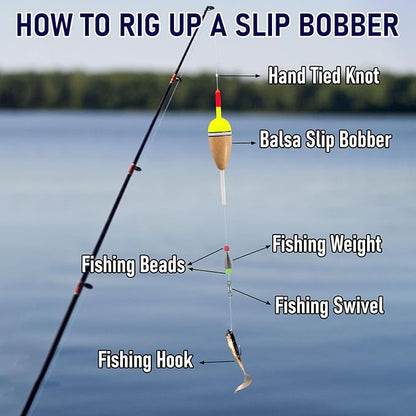 Alwonder 4-Pack Bobbers for Fishing, Buoyant Balsa Wood Body Slip Bobbers Floats, Oval High Sensitive Slip Bobber for Fishing Crappie Bluegill Trout Bass Panfish Catfish Walleye