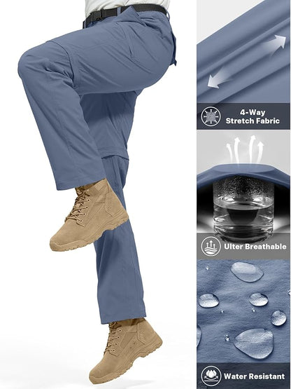 FREE SOLDIER Men's Outdoor Convertible Hiking Pants with Belt Lightweight Quick Dry Tactical Cargo Pants Nylon Spandex