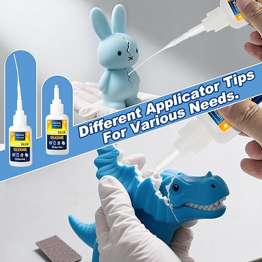 Silicone Glue 100g - Fast-Bonding & Waterproof Silicone Adhesive for Silicon Rubber, Model, Toys, TPU, TPR, TPE - Clear Liquid Silicone Adhesive for Crafts, 6 Applicator Nozzles