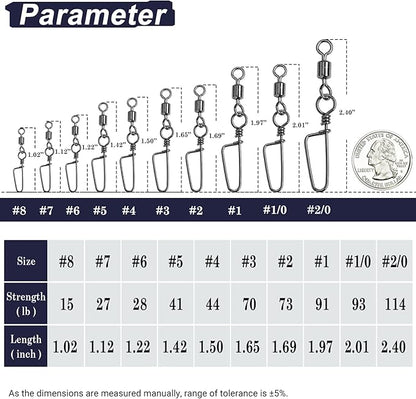 QISHUO Barrel Stainless Snap Swivels Strength Saltwater Lure Connector Fishing Steel Clips Fishing Swivel Rolling Black Nickel