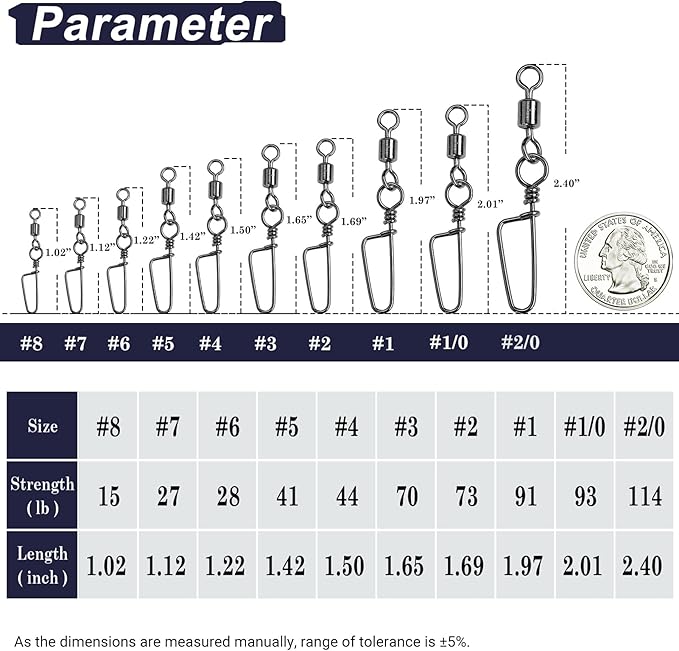 QISHUO Barrel Stainless Snap Swivels Strength Saltwater Lure Connector Fishing Steel Clips Fishing Swivel Rolling Black Nickel