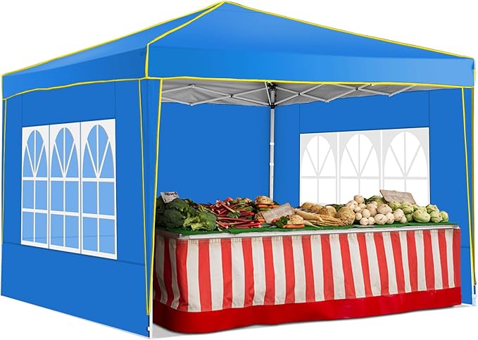 COBIZI 10x10 Pop up Canopy, Canopy Tent 10x10 Gazebos, Ez up for Parties Beach Camping Party Event Shelter Sun Shade with 4 Sidewalls & Carry Bag 4 Stakes & Ropes & Sandbags, Blue