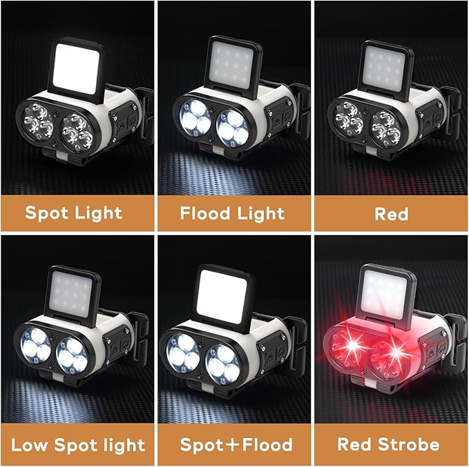 LED Hard Hat Light, 2 pcs Dimmable Clip on Cap Lights, Headlamp Rechargeable, 180°Adjustable Hands Free Hat Flashlight Headlamp Waterproof for Hiking, Running, Fishing, Cycling, Emergency (White)