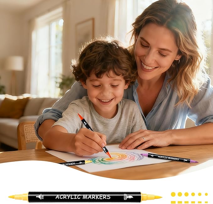 100 Colors Acrylic Paint Markers, Dual Tip with Fine Tip and Brush Tip Pens for Stone, Wood, Calligraphy, Canvas, Ceramic, Metal, Glass, Rock Painting, DIY Crafts Art Supplies Kit