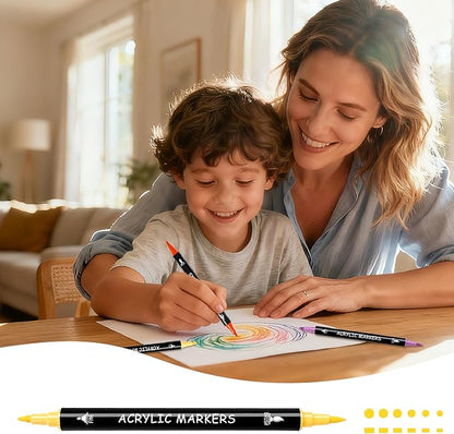 100 Colors Acrylic Paint Markers, Dual Tip with Fine Tip and Brush Tip Pens for Stone, Wood, Calligraphy, Canvas, Ceramic, Metal, Glass, Rock Painting, DIY Crafts Art Supplies Kit