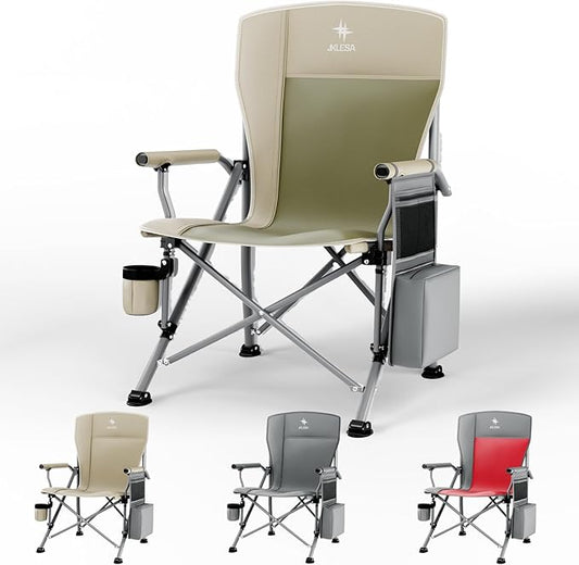 XL Heavy Duty Camping Chair 396lb Capacity (525lb MAX) - Waterproof 1680D Oxford - Oversized 2" Thick Padded Seat with Cup Holder & Cooler - Portable for Camping, Beach, Tailgating Taupe/Olive