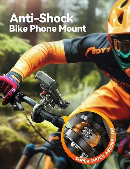 JOYROOM Bike Phone Holder Mount, [Dual Anti Vibration] [2025 Upgrade Reinforcement] Cell Phone Holder for Bike, Bicycle Scooter Accessories, Motorcycle Handlebar Phone Mount for iPhone 17