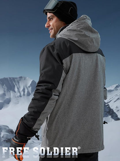FREE SOLDIER Men's Waterproof Ski Jacket Fleece Lined Warm Winter Snow Coat with Hood Fully Taped Seams