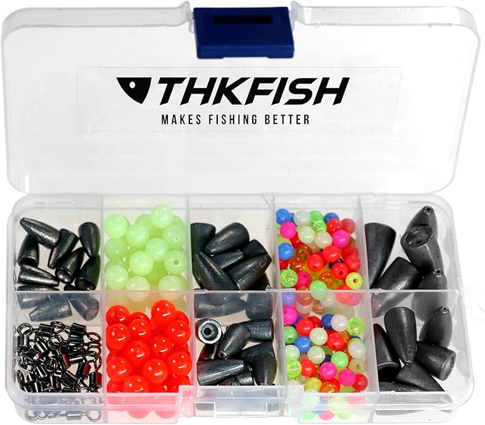 THKFISH Texas and Carolina Fishing Rig Bass Fishing Bullet-Weights for Fishing Sinkers Hooks Rolling Barrel Fishing Swivels Beads Rings Fishing Tackle Kit 35pcs/339pcs/389pcs