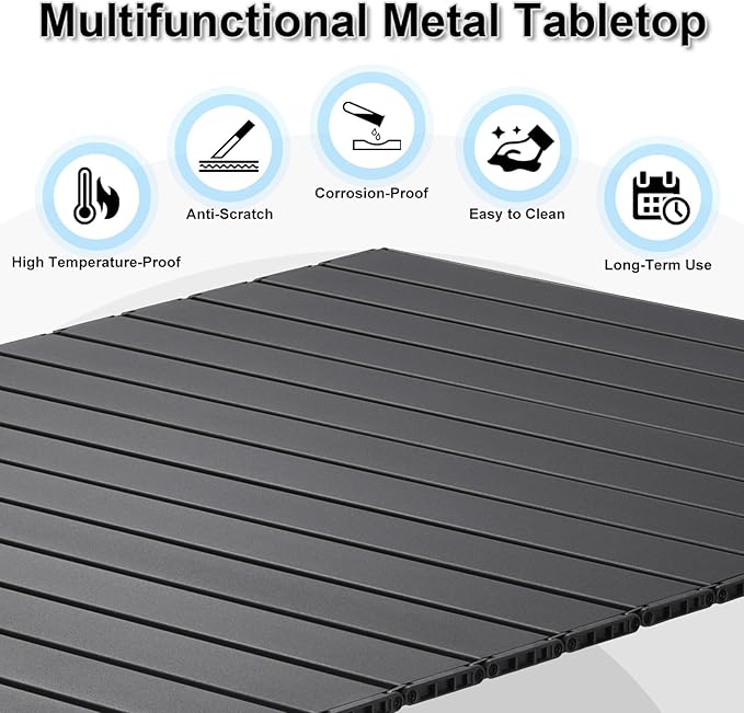 Folding Outdoor Camping Table, Aluminum Roll-Up Top and Carry Bag, 380 LBS Capacity, Lightweight Portable Tables for Picnic, BBQ and Tailgating.(Black)