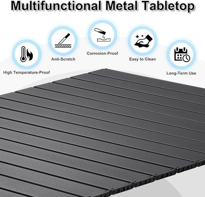 Folding Outdoor Camping Table, Aluminum Roll-Up Top and Carry Bag, 380 LBS Capacity, Lightweight Portable Tables for Picnic, BBQ and Tailgating.(Black)