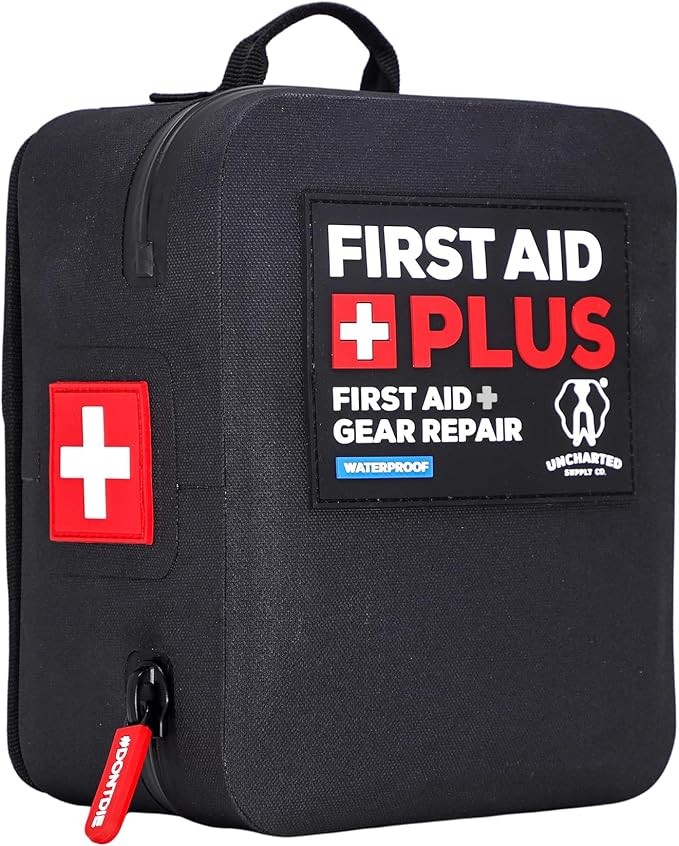 Uncharted Supply Co. First Aid Plus – Waterproof First Aid & Survival Kit with Rip-Away MOLLE Backer – Packed with Medical Supplies & Tools for Trucks, Boats, ATVs, and Outdoor Emergencies