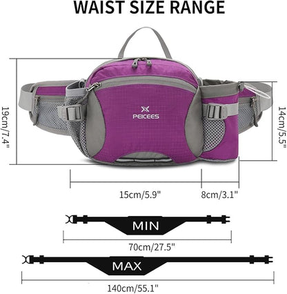Peicees Hiking Fanny Pack Large Waist Bag for Men Women with Bottle Holder Water Resistant Lumbar Pack for Hiking Camping Fishing Outdoor (Bottle Not Included)