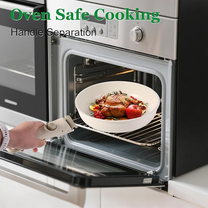 12 PCS Kitchen Cookware Set Aluminum non stick pan Removable & microwaveablewith, Induction Pot Pan Set for RV Cookware,Oven Safe, PFOA Free(White)