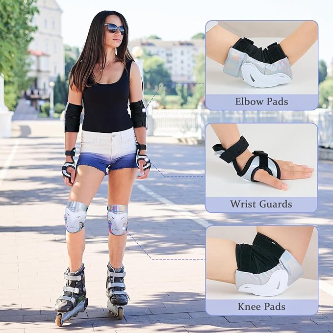 Bienbee Knee Pads for Men, Knee Pads Wrist Guard Knee and Elbow Pads Adult Protective Gear Set for Skateboard, Roller Skating, for Women Men Youth Adult Kids