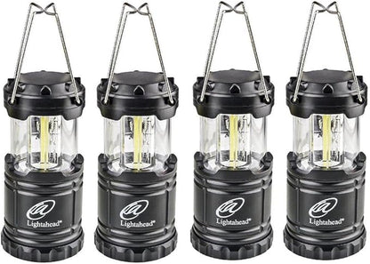 Lightahead Set of 4 Portable Outdoor LED Camping Lantern, Black, Collapsible. Great for Emergency, Tent Light, Backpacking (Without Battery)