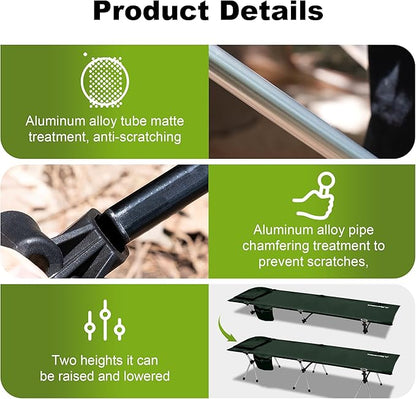 Camping Cot,Ultra-Lightweight Folding Backpacking Cot,300 LBS Weight Capacity,Adult Portable Camping Bed,Suitable for Camping,Hiking,Travel,Home,Office,Sleeping.75" x 26" x 15.8" (Green)