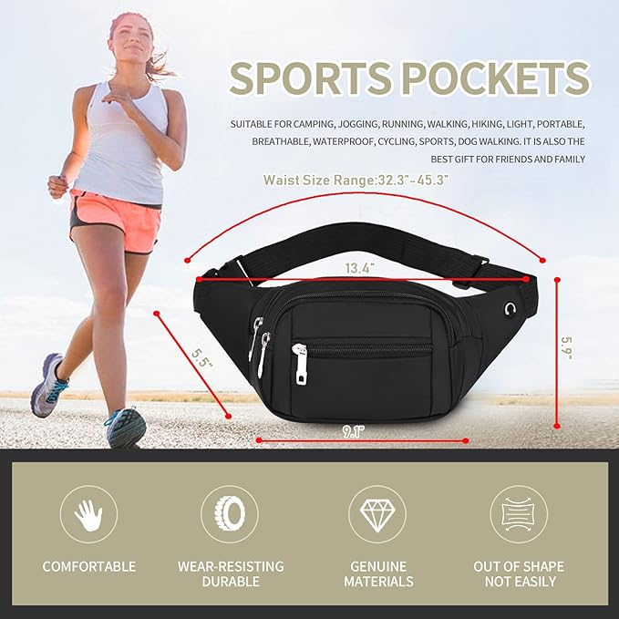 DAITET Crossbody Fanny Pack for Men&Women,Large Waist Bag & Hip Bum Bag with Adjustable Strap for Outdoors Workout Traveling Casual Running Hiking Cycling