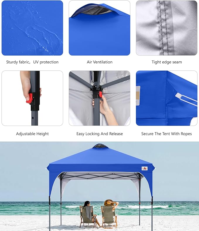 ABCCANOPY Outdoor Pop up Canopy Tent, 8x8 Instant Portable Canopy for Camping, Beach, Backyard, Sapphire Blue
