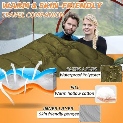 Double Sleeping Bags for Adults, 2 Person Camping Sleeping Bag for Cold & Warm Weather
