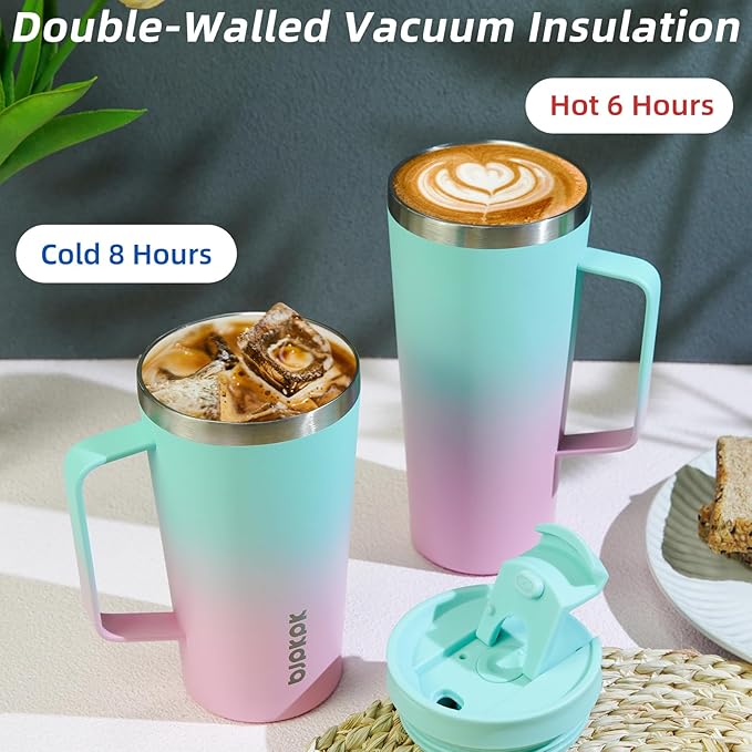 BJPKPK Insulated Tumbler with Handle, 26oz Insulated Tumblers with Lid and Straw, Stainless Steel Metal Water Bottles, Coffee Travel Mugs, Cups, Mint