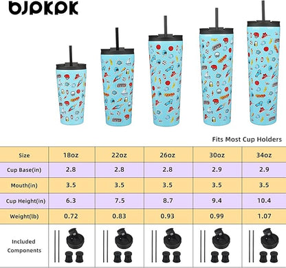 BJPKPK 22oz Insulated Tumbler With lid And Straw Stainless Steel Tumblers Travel Coffee Mug Reusable Thermal Cup,Playground