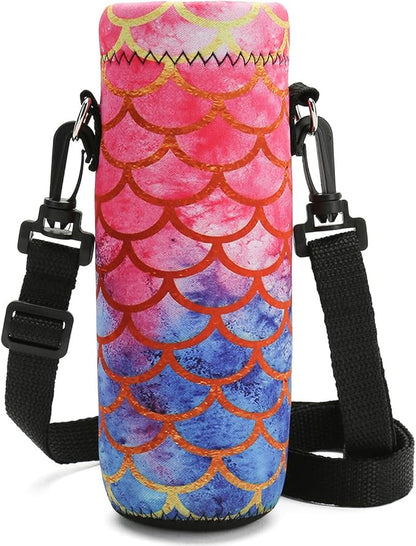 RICHEN Neoprene Water Bottle Carrier Bag with Adjustable Shoulder Strap,Insulated Water Bottle Cover for Stainless Steel/Glass/Plastic Bottles