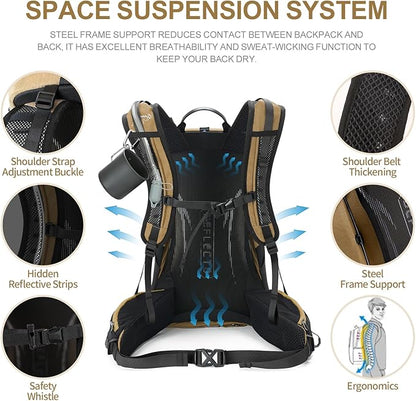 Hiking Backpack, Waterproof Hiking Daypack with 3L Water Bladder and Rain Cover, Lightweight Travel Camping Backpack for Men Women (Khaki)