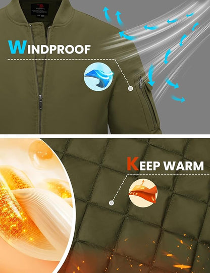 TBMPOY Men's Fall Jacket Winter Windbreaker Bomber Zip Up Padded Softshell Warm Windproof Casual Coat