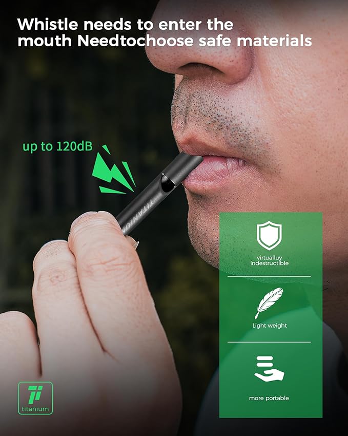 Titanium Small Emergency Whistle,120db Safety Survival Whistles with Lanyard, Outdoor Whistle for Coaches,Sports,Dog Training,Hiking,Life Saving