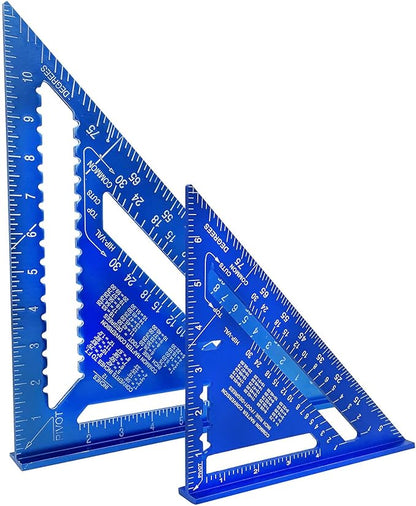 ASNOMY Imperial Triangle Ruler - 7 Inch & 12 Inch Blue Aluminum Alloy Rafter Square Protractor, High Precision Layout Measuring Tool for Engineer Carpenter