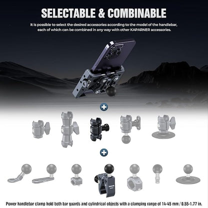 Anti-Theft Shock-Absorbing Phone Holder Kit, Aluminum Double Socket Arm and Handlebar Strong Rod Clamp, Installed on 0.55-1.77" Diameter Rail Round Rod (KPS-15)