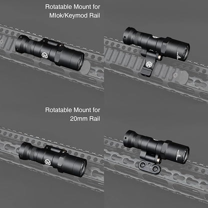NOBUHIRO M300B 520 Lumens Tactical Flashlight, with Replaceable Mounting Rotating Base, Suitable for 20mm Picatinny & Mlok/Keymod Rail, Include with Remote Pressure & Push Button Switch (M300B)