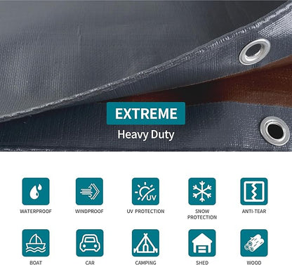 TARPAL tarp 20x30 Feet Super Heavy Duty Tarps Cover 20mil Waterproof UV Protection Rip and Tear Proof Tarpaulin with Grommets(Grey/Brown)