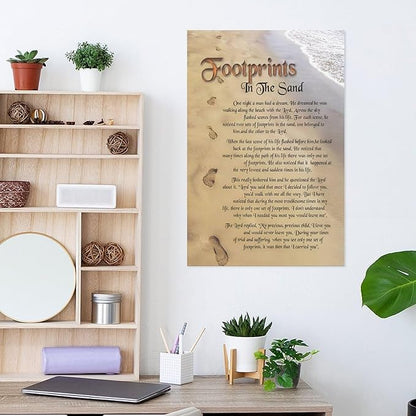 Footprints in the Sand Religious Canvas Wall Art Posters, Inspirational Beach Sunset Poem Print Poster (Unframed 20x30inch, Footprints(3))