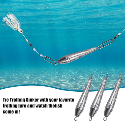 Through Wire Inline Torpedo Sinkers, Lead Double Ringed One Piece Wire Saltwater Fishing Torpedo Weights for Bottom Surf Fishing 1oz, 2oz, 3oz, 4oz, 5oz