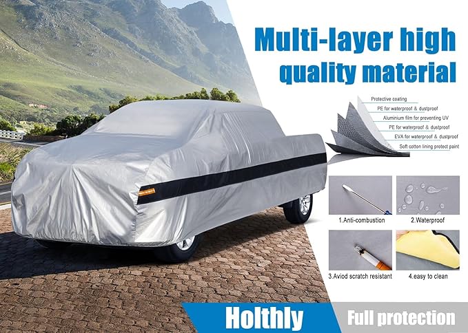 10Layer Truck Cover Waterproof All Weather.Pickup Truck Cover Length: Up to 210 inches,Universal Fit Most Regular Cab Short Box Honda Ridgeline Ford Ranger Nissan Frontier Chevy Colorado C10.