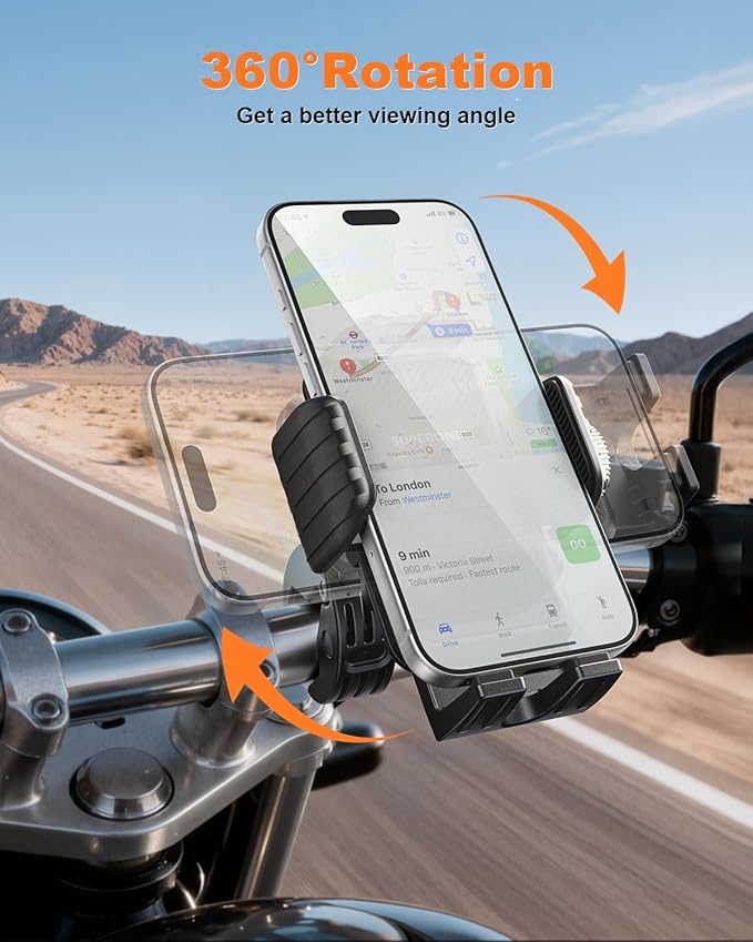 SUPERONE Motorcycle Phone Mount Holder, [Dual Vibration Dampener] Bike Phone Holder Handlebar Clamp, [Camera Friendly] Bicycle Scooter Phone Clip, Compatible with iPhone, Samsung, All Cell Phone