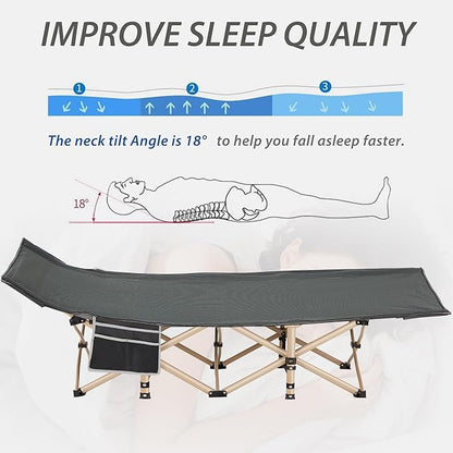 Folding Camping Cot for Sleeping, Portable Cots for Adults, Heavy Duty Cot Bed 550LBS(Max Load), Extra Wider Cots with Large Pocket for Outdoor, Office, Beach
