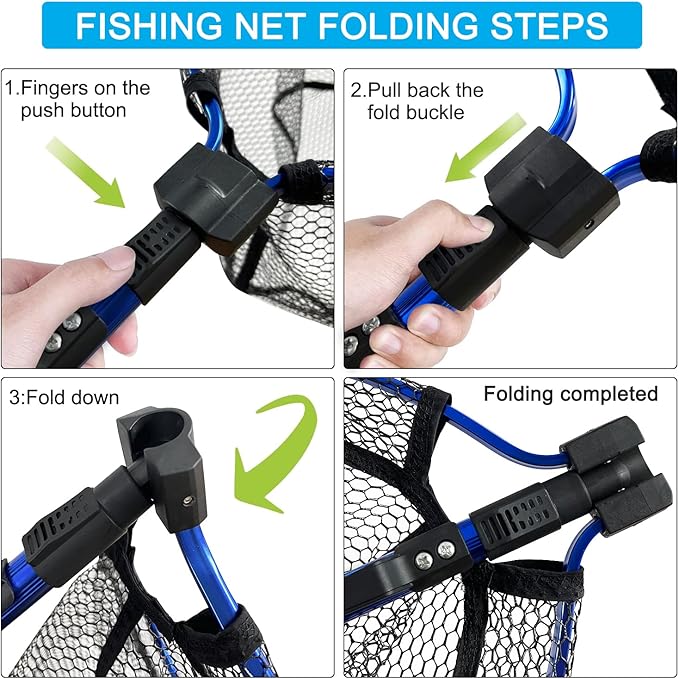 LBW Collapsible Fishing Net with Handle, Folding Kayak Net for Freshwater or Saltwater, Trout Catfish Bass Compact Rubber Landing Net