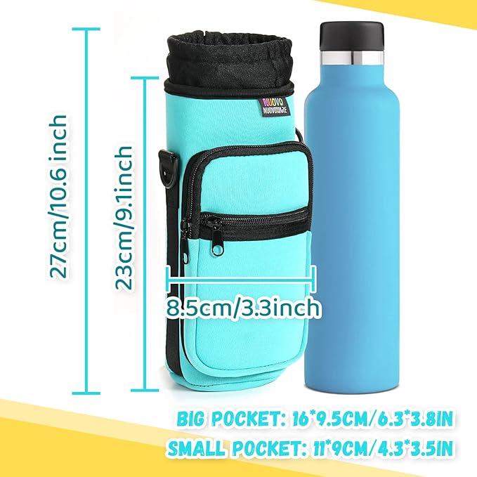 Nuovoware Water Bottle Carrier Bag,25oz/40oz/64oz Bottle Pouch Holder,Adjustable Shoulder Hand Strap 2 Pocket Sling Neoprene Sleeve Sports Accessories for Hiking Travelling Camping
