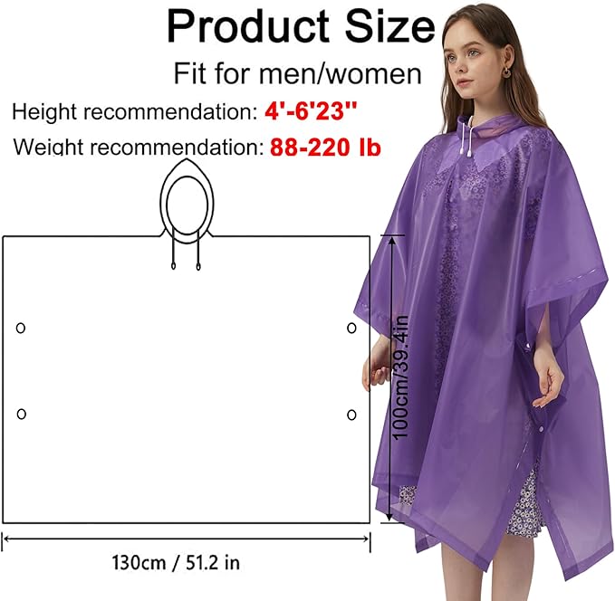 Rain Ponchos for Adults, 2 Pack Raincoats Jacket Reusbale with Drawstring Hood Sleeves for Women Men