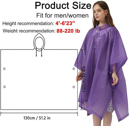 Rain Ponchos for Adults, 2 Pack Raincoats Jacket Reusbale with Drawstring Hood Sleeves for Women Men
