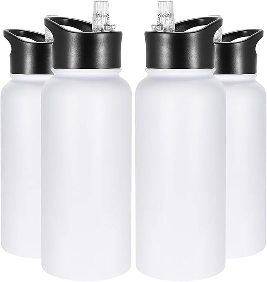 VEGOND 32 oz Insulated Water Bottle Bulk Stainless Steel Metal Water Bottles with Leak Proof Straw Lid & Spout Lid, Wide Mouth Double Walled Vacuum Travel Sports Bottle, 4 Pack