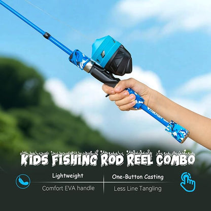 Kids Fishing Pole Set, Telescopic Fishing Rod Reel Combo Kids Starter Kit with Lures Tackle Box, Foldable Stool and Portable Bag for Boys Girls Younth
