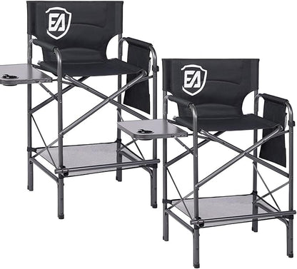 EVER ADVANCED 2 Piece 30.7" Seat Height Directors Chairs for Makeup Artist with Side Table Easy Get in Out for Elderly Tall Camping Chair Supports 350lbs Black